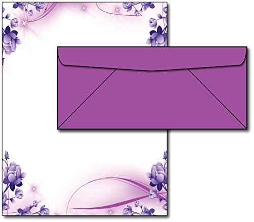 Purple Passion Floral Letterhead Stationery Paper and Envelopes Set - 40 Sheets 8.5" x 11" Decorative Writing Paper 40 Matching Envelopes - 28lb Bond(105gsm) Inkjet Laser Printers - Invitations Notes