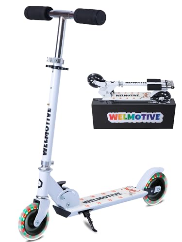 Welmotive Kinderroller mit LED Rädern Klappbarer Scooter aus Aluminium höhenverstellbar Ultraleicht Tretroller für Kinder ab 3 Jahren bis 50 kg belastbar Geschenkidee für Geburtstag Weihnachten Weiß Welmotive Kinderroller mit LED Rädern Klappbarer Scooter aus Aluminium höhenverstellbar Ultraleicht Tretroller für Kinder ab 3 Jahren bis 50 kg belastbar Geschenkidee für Geburtstag Weihnachten Weiß