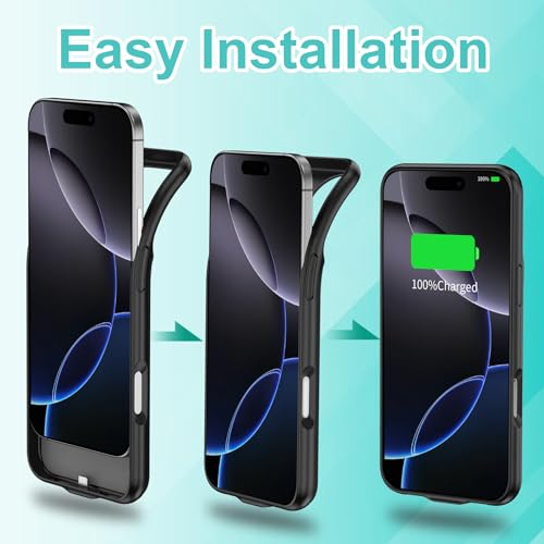 Funda batería iPhone 16 Pro Max portátil recargable de 13800 mAh con carcasa protectora negra 4