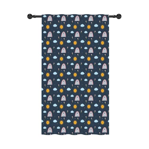 YONGFOTO 117x229cm Cortinas Opacas para Dormitorio Caricatura Sol Arcoíris Bolsillo Superior para Varilla Cortinas para Sala de Estar habitación Infantil decoración de Interiores Juego de 1 Panel