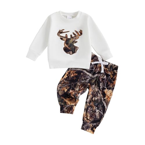 Toddler Baby Boy Hunting Clothes Reindeer Embroidery Long Sleeve Sweatshirt Jungle Camo Pants Set Fall Winter Outfit