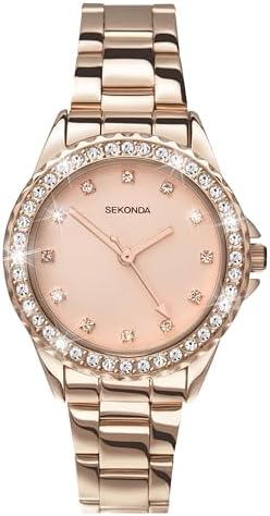 Sekonda Women's Quartz Watch 33mm with Stone Set Case, Analogue Display and Stainless Steel Bracelet
