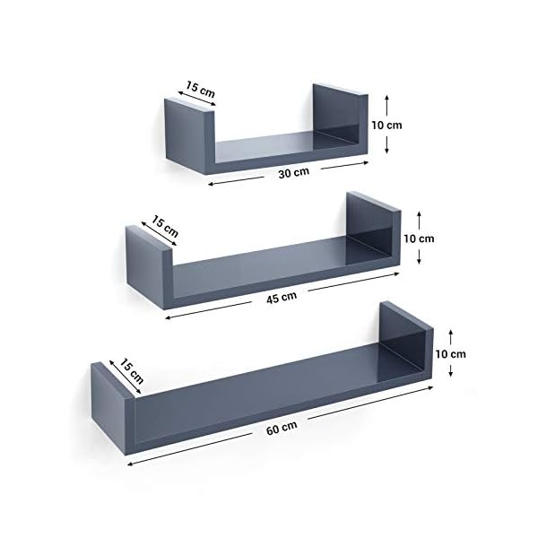 SONGMICS Wall Shelf Set of 3 Floating Shelves Storage 60/45/30 cm MDF Weight Capacity 15 kg - Image 8