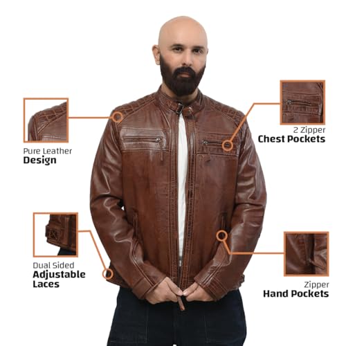 Image of Men's Cafe Racer Brown Motorcycle Lambskin Leather Biker Jacket