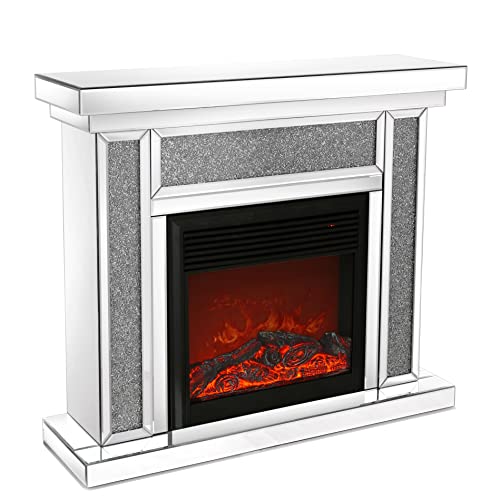 Deinppa Mirror Electric Fireplace With Remote Controller And Faux Diamonds, Mantel Freestanding Heater Firebox With 3D Flame,For Living Room 1500 W Electric Heating Furnace (W 47" X D 12.6 "X H 41.7") #TOP4
