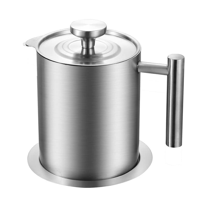 1.8L Grease Container With Strainer, 304 Stainless Steel Oil Storage Pot Grease Keeper with Dust-Proof Lid Grease Holder, Filter Oil Container for Bacon, Cooking Grease, Frying Oil
