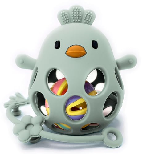 MÜVI - Mordedor bebé silicona, Mordedor sonajero, Mordedor sensorial, Alivio dental para dentición, Mordedor bebe +3 meses, Sin BPA, Teether Baby, Baby Teething Toys. (Salvia)