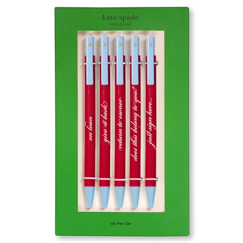 kate spade new york Black Ink Pen Set of 5, Cute Plastic Click Pens (Sign Here)
