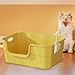MotiveTech Open Litter Box, High Sided Pet Litter Tray with Frame, Semi Enclosed Cat Litter Container, Anti Splashing, Yellow