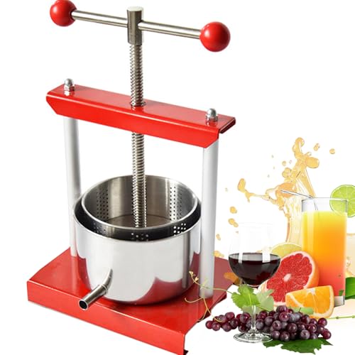 Prensa de vino de frutas de 0,5 galones, prensa de vino de frutas manual de acero inoxidable con mango en T, para exteriores, cocina y hogar, estructura triangular estable