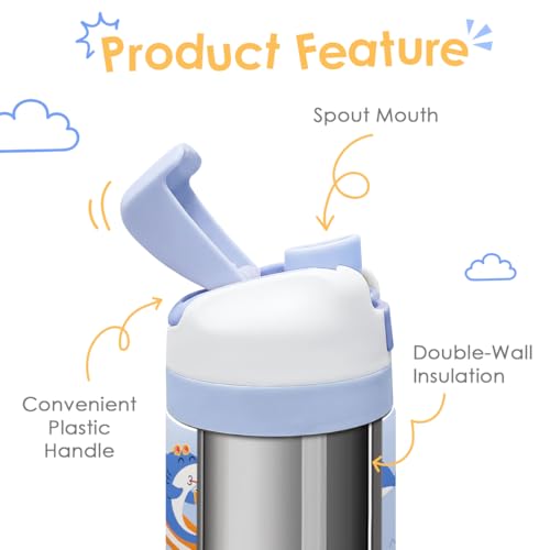 Image of Shark Kids Insulated Stainless Steel Water Bottle 16 Oz, Travel Tumbler for School, Sports for Boys, Girls, Birthday, Back To School