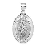 FB Jewels Solid 14K White Gold Polished And Satin St. Jude Thaddeus Medal Pendant (0.63 x 1.06 Inches)