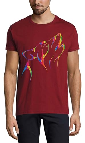 T-shirt loup tribal bordeaux en coton col rond pour homme style amérindien