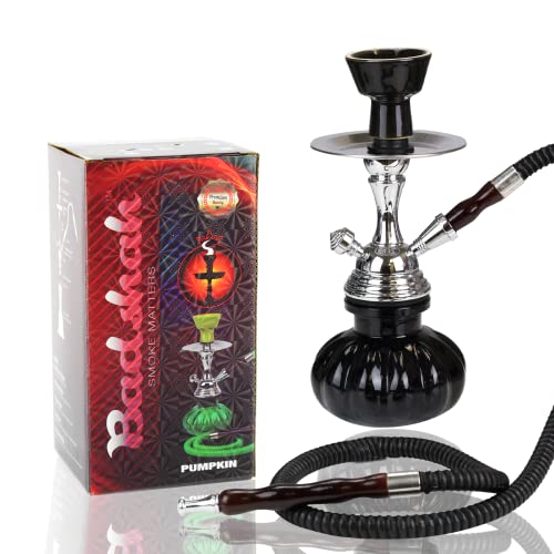 Badshah 12" Premium 1 Hose Hookah Complete Set - Mini Pumpkin Hookah Glass Vase (Black) #TOP20