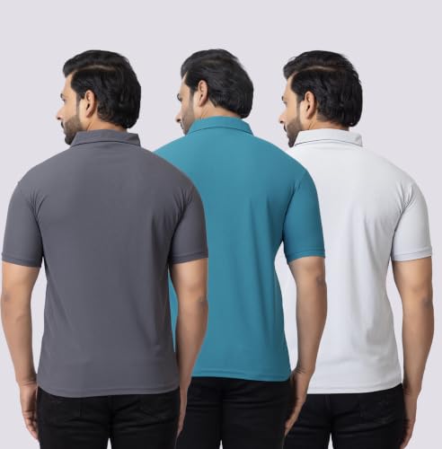 Image of HANABY Men's Summer Polo Solid Half Sleeves Polycotton T-Shirt | Collar Breathable and Comfortable T-Shirt (Pack of 3)