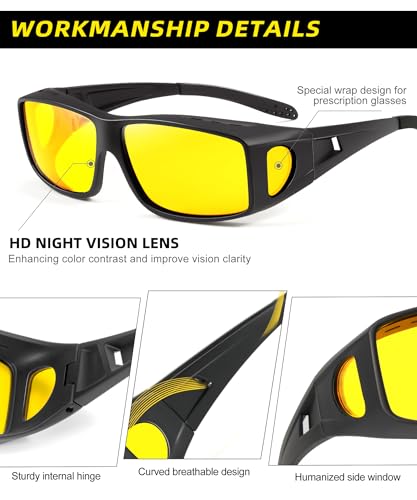 Anti-Glare Night-Driving Glasses Fit-Over-Glasses: Night Vision Glasses for Men Wrap-Around Glasses for Women3