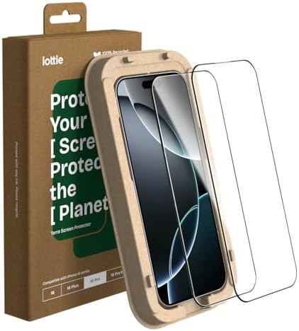 iOttie Terra iPhone 16 Pro Tempered Glass Screen Protector Military Grade 9H Hardness Shatterproof Scratch Resistant, Edge to Edge Protection Easy Bubble Free Install, 2 Pack