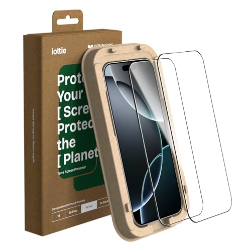 iOttie Terra iPhone 16 Pro Tempered Glass Screen Protector Military Grade 9H Hardness Shatterproof...