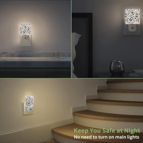 Image of Summer Flower Night Light, Pink Nightlight Plug into Wall with Dusk to Dawn Sensor, LED Lamp Energy Saving Lights for Women Girls,Lamp for Bedroom Bathroom Hallway