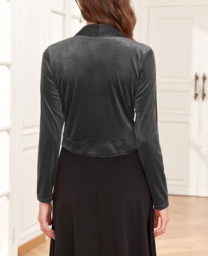 Image of Women's Long Sleeve Velvet Shrug for Dresses Cocktail Party Open Front Cropped Bolero Cardigan Top