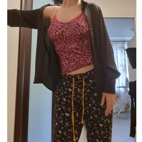 Striped Cropped Top Y2k Leopard Print Spaghetti Strap Tops Emo Grunge 2000s Cheetah Top Women Vintage Camisole2