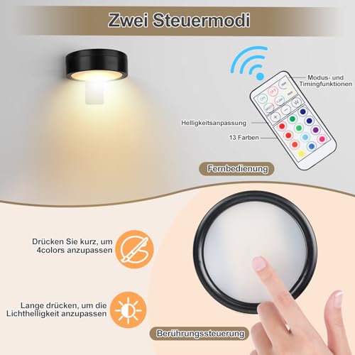3 Stück Bilderleuchte Kabellos - mit Fernbedienung, 13 RGB-Farben, einstellbare Lichthelligkeit, LED Magnetisches akku wandleuchte, bilderleuchte für Bilder, Kunst, Poster, Picture Lights for Wall
