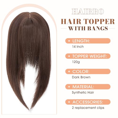 Hairro Toppers de cabelo com franja para mulheres, adicione volume com clipes invisíveis em apliques