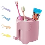 Hippywell Elephant Kids Toothbrush Holder for Bathroom, Suction Cup Electric Toothbrush and Toothpas