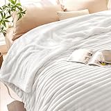 Picture of INFIIXSO Sherpa Fleece Queen Size Blanket - Super Soft & Warm Striped Fleece, Cozy Plush Fluffy Large Bed Blanket All Season Use (Off White, 90x90 Inches)