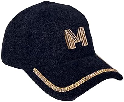 Womens Baseball Cap Letter M Cowboy Hats with Rhinestone Rabbit Plush Baseball Caps Bling Fancy Jewelry Hat Fashion Cap Black