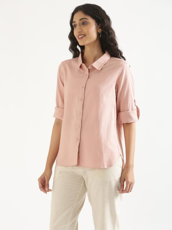 Image of SAADAA Airy Linen Shirt | Solid Regular Fit Casual Shirts Stylish for Women