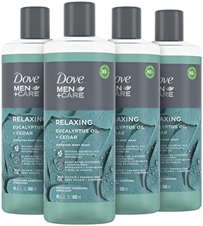 Dove Men+Care Body Wash for a refreshing shower experience Eucalyptus Cedar Body Wash for Men, 18 Fl Oz (Pack of 4)