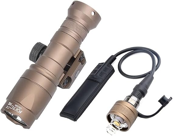 Mini Scout M300A Flashlight Torch Light,280 Lumens LED Whitelight Flashlight,With Remote Pressure Switch & Replaceable Mounting Tail Cap,Constant/Momentary Modes,Fits For Standard 20mm Pic Rail,Tan