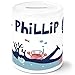 Produktbild SpecialMe® Kinder Spardose mit Namen Unterwasserwelt Tiere Wal Fisch Krebs Sparschwein Keramik weiß Unisize