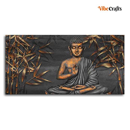 Image of VIBECRAFTS Canvas Paintings for Living Room Drawing Room Buddha Sitting On Lotus Canvas Wall Painting Fitted With Wooden Frame For Home | Office | Living Room | Gift (PTVCH 2480)