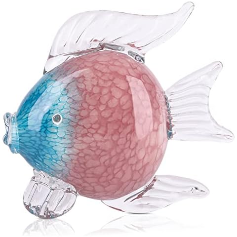 Crystal Full Color Fish Figurines Blown Glass Animals, Abstract Glass Art Sculpture Home Decor, Blown Glass paper weight, For Bookshelves, Side Table, Mantel, Fireplace, Kitchen, Living Room Cover