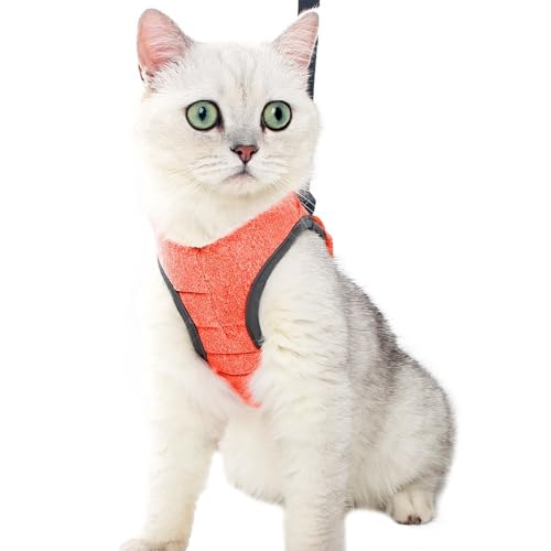 Cat Leash Set for Walks, Adjustable Soft Kitten Undershirt, Soft and Lightweight, Easy to Control, Breathable, Safe and Easy to use, Suitable for Small (Orange)