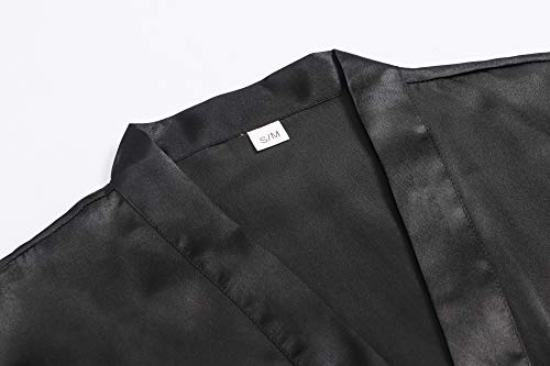 Vogmate Women's Satin Short Robes For Bridesmaid Bride Pure Color Wedding Party Bathrobe Soft Loungewear For Ladies Black S #TOP4
