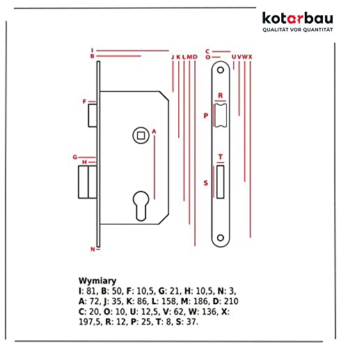 KOTARBAU® Innentür Einsteckschloss 72/50 mm für Profilzylinder Universal Rechts und Links