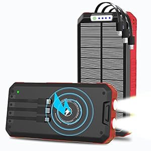 Solar Charger Power Bank 30000mAh OIMYE Wireless Solar Power Bank, USB C Fast Charging Bank, Solar Phone Charger with 3 Cables & LED Flashlights, for iPhone, Android, Tablet and Outdoor Camping