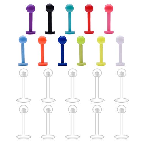 D.Bella Clear Cartilage Earring-21pcs 16G Acrylic Bioflex Tragus Retainer Lip Rings Nose Studs Labret Ear Helix 8mm