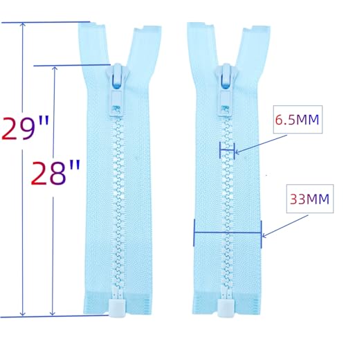 Image of MebuZip 2PCS #5 28 Inch Separating Jacket Zippers Resin Zipper Molded Plastic Zippers Bulk for Sewing Coat Jackets Clothes (Light Blue)