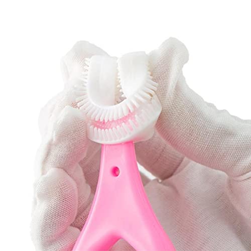 Image of U Shaped Toothbrush for Kids with Soft Silicone Brush Head for 360 Degree Oral Cleaning, Suitable For 2-6 Years Toddlers, Heart Design, Multicolor, Pack of 2