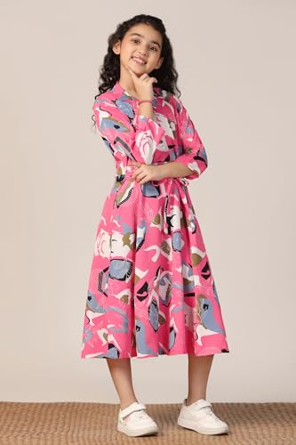Image of Fashion Dream Girls Calf Length Abstract Printed Dress|Western Midi Dresses|Long Frock for Kids