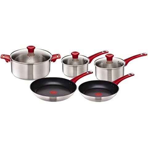 Tefal by Jamie Oliver Mainstream Topf- und Pfannenset H801S5, Edelstahl Red Collection Cover