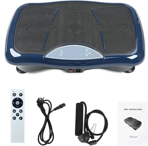 Vibration Plate Exercise Machine, Vibration Fitness Trainers for Home Use, with Bluetooth Speaker Remote Control + 5 Programs, Whole Body Workout With Resistance Bands, Home Training Shaping (Blue)