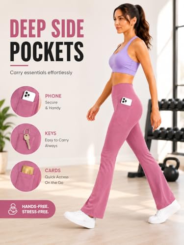 Image of Women's High Waist Bootcut Yoga Pants with Pockets | Flared Leggings for Women | Stretchable Gym Workout Pants | Tummy Control Activewear | Lounge & Travel Wear