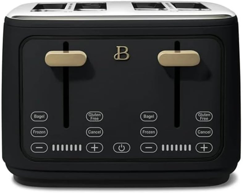 Beautiful 4-Slices Toaster with Touch-Activated Display, Soft Matte Finish, Extra-Wide Self-Adjusting Slots, 7 Browning Settings, 1800-Watt Power, Removable Crumb Tray, Cord Wrap (Black Sesame)