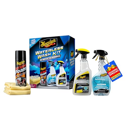 Meguiar's Waterless Wash Kit - This Premium Car Detailing Kit Gently Removes Dirt and Grime, Adds Shine and Protects Several Surfaces on Your Car Without Water – Get Amazing Results Detailing Anywhere