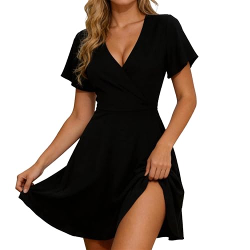Robe de plage légère col en V avec manches courtes pour rester fraîche et élégante
